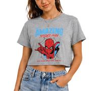 Marvel Spider-Man Womens Graphic Tees - Cropped Baby Tee, Tank Top, and Full Length Crewneck Retro Graphic Shirts for Women, Spider-man Heather Grey, M