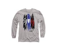 Marvel SpiderMan 2 Gamerverse Spider Stripes Long Sleeve T-Shirt, Athletic Heather in Light Grey | Size: Large Marvel Light Grey L
