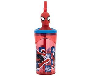 Marvel Spiderman 3D Figurine Kids Drink Tumbler with Straw and Lid, BPA-Free, Durable Design, 360 ml - Children’s Small Plastic Drinking Cup Great for School, Travel, Sports or Just Everyday Use