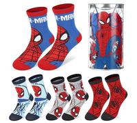 Marvel Spiderman 4 Pair Ankle Cotton Socks for Kids - Ideal Kids Children Gift - Packed in Round Money Piggy Bank Plastic Cylinder (UK, Age, 7 Years, 11 Years, Regular, Standard, Multicolour)