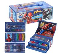 Marvel Spiderman Art Set for Kids | 52-Piece Colouring Stationery Suitcase with Markers, Crayons, Pencils & More | Spiderman Creative Art Briefcase for Drawing & Coloring Fun