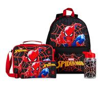 Marvel Spiderman Backpack Set 4 Pcs Kids Water Bottle 400ml Pencil Case Insulated Lunch Bag Tweens School Supplies Travel Holiday