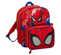 Marvel Spiderman Backpack with Insulated Lunch Bag and Bottle Holder for Boys 2 Pieces Matching Back to School, Red, Taille unique, Daypack