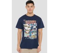 Marvel Spiderman Blasted By Boomerang Cover T-Shirt, Navy | Size: 4XL Marvel Navy 4XL