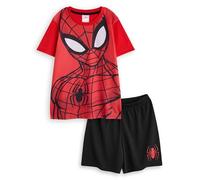 Marvel Spiderman Boys 2 Piece Pyjama Set | Childrens Short Leg Bottoms & Short Sleeve Night Top in Red & Black | Spiderman Superhero Graphic Print PJs | Animated Movie Comics Merchandise Gift