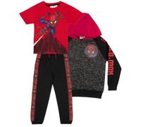 Marvel Spiderman Boys 3 Piece Fleece Pants Set, Spider-Man Zip-Up Hoodie, T-Shirt, and Pants 3-Pack Bundle Set, Black/Grey/Red, 4 Years
