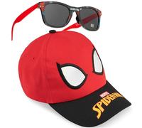 Marvel Spiderman Boys Baseball Cap Sunglasses Set, Adjustable Summer Sun Hat 100% UV Protection Shades, Holiday Essentials (Red Spiderman)