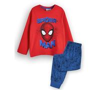 Marvel Spiderman Boys Pyjama Set | Kids Superhero Long Sleeve Long Leg Graphic PJs in Red & Blue | Spider-Man Mask Top and Webbed All Over Print Bottoms | Film Movie Comic Sleepwear Merchandise Gift