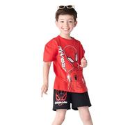 Marvel Spiderman Boys Shorts And T-Shirt Kids Summer Clothes Short Sleeve School Shirts With Black Cotton Shorts for Boys Superhero Outfit Daywear Set (Standard, Red, 6-7Y)