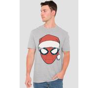 Marvel Spiderman Christmas Santa Hat Portrait T-Shirt, Athletic Heather in Light Grey | Size: 2XL Marvel Light Grey 2XL