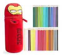 Marvel Spiderman Coloured Pencils with Pencil Case 48 Pcs Iron Man Vibrant Colouring Set for Drawing Sketching School Travel Art Supplies Boys Gifts (Red Iron Man)