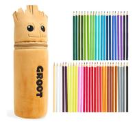 Marvel Spiderman Coloured Pencils with Pencil Case 48 Pcs Iron Man Vibrant Colouring Set for Drawing Sketching School Travel Art Supplies Boys Gifts (Brown Groot)
