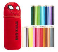 Marvel Spiderman Coloured Pencils with Pencil Case 48 Pcs Iron Man Vibrant Colouring Set for Drawing Sketching School Travel Art Supplies Boys Gifts (Red Spiderman)