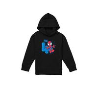 Marvel Spiderman Cute Spidey Birthday 4 Youth Kids Pull-Over Hoodie, Black | Size: 7-8 Years Marvel Black 7-8 Years