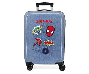 Marvel Spiderman Denim Cabin Suitcase Blue 38 x 55 x 20 cm Rigid ABS Side Combination Lock 34L 2 kg 4 Wheels Double Hand Luggage