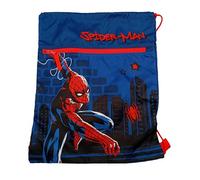 Marvel Spiderman Drawstring Bag Kids PE Bag Blue Gym Swim Sports Backpack with Zip Pocket 32x40cm Lightweight School Bag for Boys 210D Polyester
