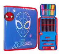Marvel Spiderman Filled Pencil Case for Boys Stationery Set Colouring Pencils Felt Tip Pens Large Capacity Back to School Supplies Gifts for Boys (Blue)