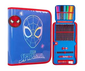 Marvel Spiderman Filled Pencil Case for Boys Stationery Set Colouring Pencils Felt Tip Pens Large Capacity Back to School Supplies Gifts for Boys (Blue)