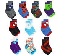 Marvel Spiderman Grip Socks, Boys 10 Pack, Ankle Length, Multicolour, Striped, 4-5 Years