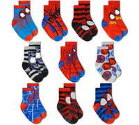 Marvel Spiderman Grip Socks, Boys 10 Pack, Ankle Length, Spider Man Toddler Gripper Socks, Variety Pack, Size 6-24 Months & 2T-5T