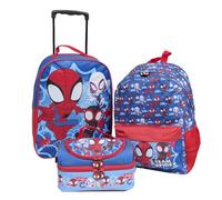 Marvel Spiderman Kids Cabin Bag Suitcase for Boys - Lightweight with Wheels & Telescopic Handle - Ideal for Short Breaks, Holidays, Sleepovers, School Trips (Spiderman Set)