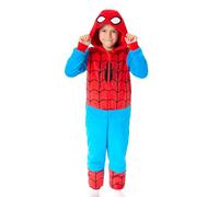 Marvel Spiderman Kids Onesie | Childrens Spiderman Character Graphic Print Hooded Sleepsuit in Blue | Childrens Superhero Suit Pajama Nightwear for Boys & Girls Comics Movie Merchandise Gift