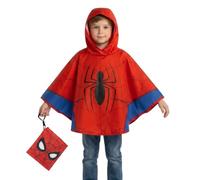 Marvel Spiderman Kids Rain Poncho, Waterproof Hooded - Officially Licensed | Portable Storage Pouch, 100% Polyester, Pullover Style, Spider-Man Character Design, Raincoat for Boys Ages 5-10 Years