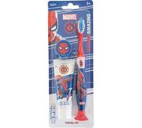 Marvel Spiderman Kids Toothbrush Travel Set - Includes Mint-Flavoured Toothpaste & Soft-Bristle Toothbrush with Suction Cup & Protective Cap | Travel-Friendly Oral Care Kit for Children Ages 3+