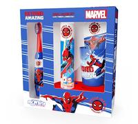 Marvel Spiderman LED Gift Pack for Kids with Toothpaste, Battery Powered Toothbrush, Beaker and Base with 2-Minute Flashing Light-Timing Tower by Mr.White