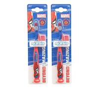 Marvel Spiderman Little Teeth Whitening Toothbrush for Kids with Protection Cap, Soft Bristles, Non-Slip Handle & Suction Cup for Children Aged 3-12 Years Old, BPA-Free & Non-Toxic - Pack of 2