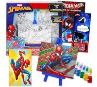 Marvel Spiderman Painting Set for Boys - 3 Canvases, Paint, Easel, Stickers, More | Spiderman Arts and Crafts Gift for Kids