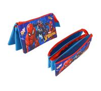 Marvel Spiderman Pencil Case 3 Compartment Stationery Case for Kids - Flat with Three Zip Sections