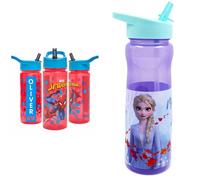 Marvel SpiderMan Personalised Sticker Water Bottle with Straw 500ml Red Bl