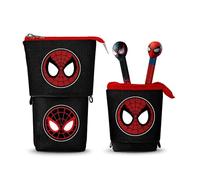 Marvel Spiderman Peter-Cute Pencil Case + 2 Erasable Gel Pens, Black and Red, 11.5 x 17 cm