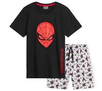 Marvel Spiderman Pyjamas for Kids Teenagers - Avengers Summer PJs T-Shirt Short Sleepwear Lounge Wear Gifts (Black Spiderman, 9-10 Years)