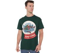 Marvel Spiderman Retro New York Happy Holidays T-Shirt, Hunter Green | Size: Medium Marvel Green M