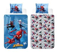 Marvel Spiderman Reversible Bedding Set | Single Duvet Cover 140×200 cm + Pillowcase 50×70 cm | 100% Cotton Soft Breathable Bed Linen Set | Official Marvel Children's Bedding
