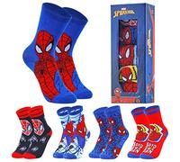 Marvel Spiderman Socks Boys 5 Pack Teens Soft Calf Length Socks Captain America Sports Casual School Avengers Gifts for Boys (Blue/Red, 11.5/3 UK)