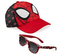 Marvel Spiderman Sunglasses Baseball Cap Set for Kids Adjustable Summer Sun Hat UV400 Kids Holiday Travel Essentials (Red/Black)