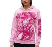 Marvel Spiderman Sweatshirt for Women - Graphic Full Zip Hoodies for Women with Front Pockets - Fashion Graphic Sweatshirts, Light Pink Spiderman, S