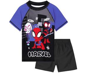 Marvel Spiderman Swimsuit Set for Boys 2 Piece Swimming Costume Swimming Shorts Rash Vest Pool Beach Holiday Essentials (7-8 Years, Black)