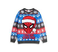Marvel Spiderman The Amazing Spiderman Boys Grey Red Blue Christmas Jumper | Long Sleeve Crew Neck Holiday Wear | Kids Character Apparel | Spiderman Merch - 4-5 Years