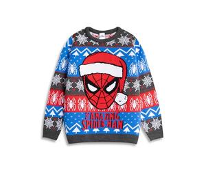 Marvel Spiderman The Amazing Spiderman Boys Grey Red Blue Christmas Jumper | Long Sleeve Crew Neck Holiday Wear | Kids Character Apparel | Spiderman Merch - 4-5 Years