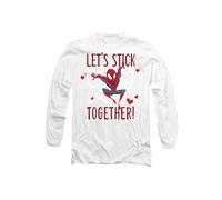 Marvel SpiderMan Valentine's Day Stick Together Long Sleeve T-Shirt, White | Size: Medium Marvel White M