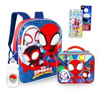 Marvel Spidey and His Amazing Friends Backpack with Lunch Box - Bundle with 15” Spiderman Backpack, Lunch Box, Water Bottle, Stickers, More | Spidey School Bag for Kids