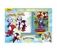 Marvel Spidey and his Amazing Friends Bath Time Deluxe Book Set - Activity Books for kids, 1 Bath book, 8 Padded suction cups, 3 Bath crayons, 1 Mesh bag