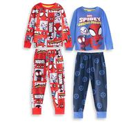 Marvel Spidey and His Amazing Friends Boys Blue & Red Multi-Pack of 2 Long Sleeve Long Leg Pyjama Set Cartoon Sleepwear with Spider-Man Design Merch