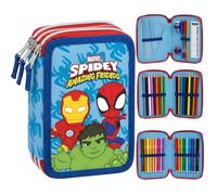 Marvel Spidey and His Amazing Friends Deluxe 3-Tier Loaded Pencil Case for Kids | 3-Compartment Filled School Pencil Case with Colouring Pencils & Stationery | Organised School Supplies Case