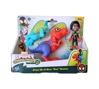 Marvel Spidey and His Amazing Friends Dino-Webs Spidey-Rex & Miles “Spin” Morales 4-inch-Scale (10cm) Spider-Man Action Figure Set, Toys for Kids