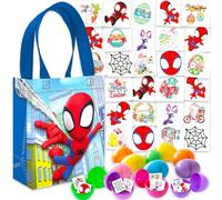 Marvel Spidey and His Amazing Friends Easter Egg Hunt Supplies - Bundle with 12 Fillable Plastic Easter Eggs, 70 Tattoos, 45+ Spring Tattoos, Mini Basket Bag | Spidey and Friends Easter Hunt Set